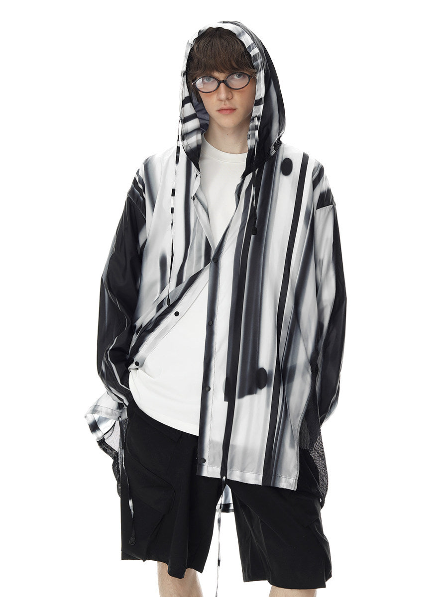 IXOH Summer Mid-length Striped Sunscreen Jacket Men's Ice Silk 2025 New Thin Sunscreen Jacket Jacket Trendy Brand