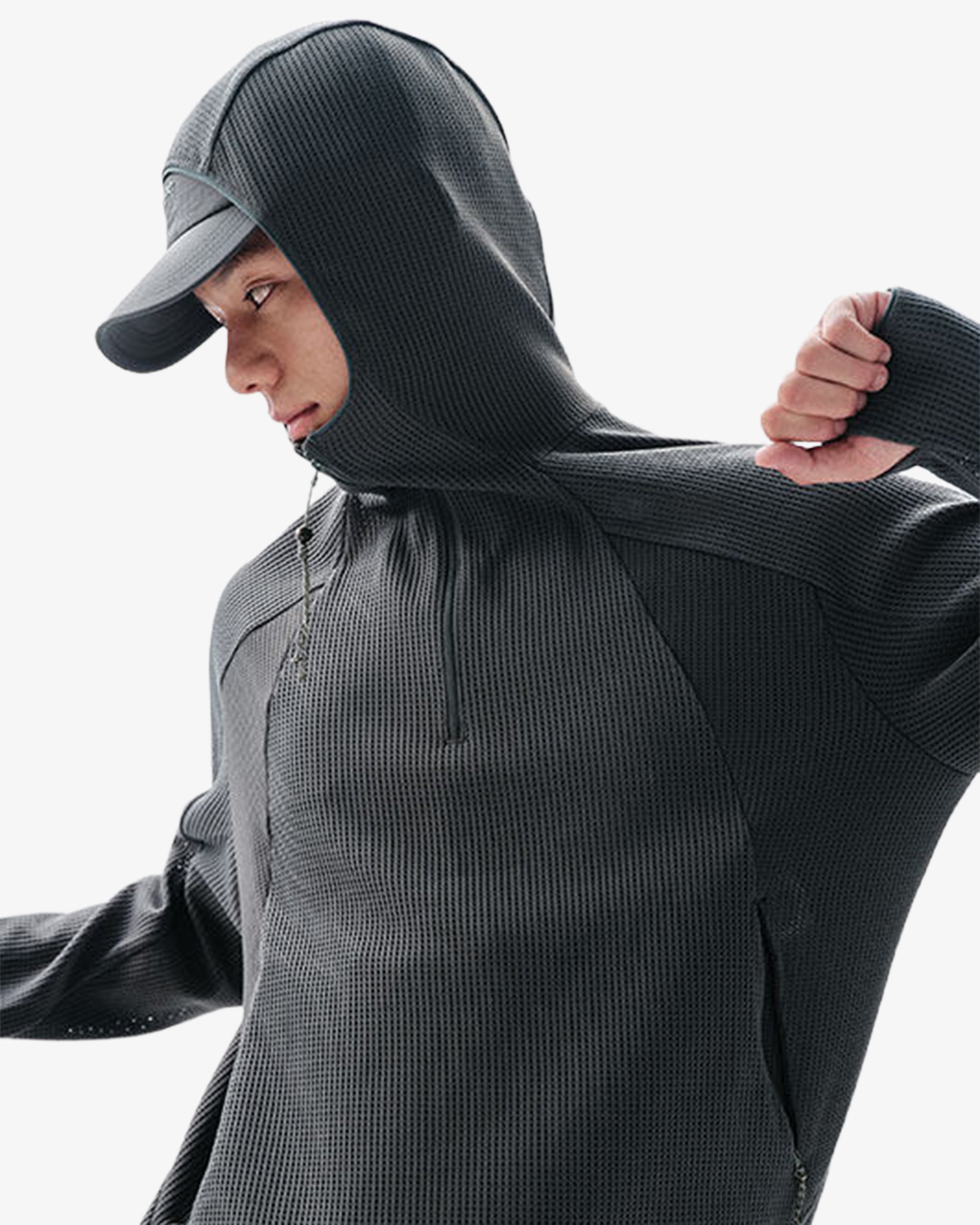 Waffle Hooded Breathable Sweatshirt