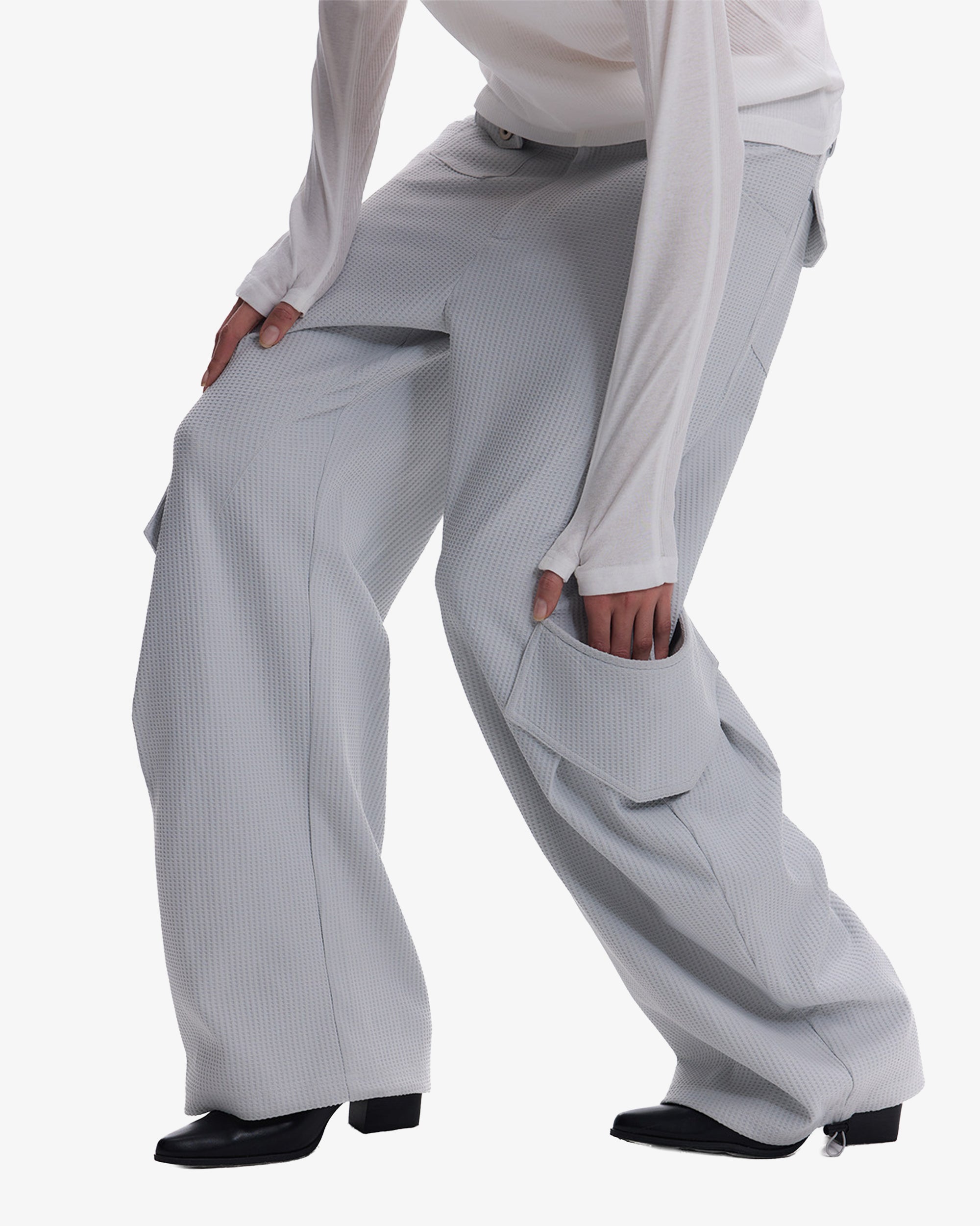 Waffle Textured Futuristic Stretch Cargo Pants
