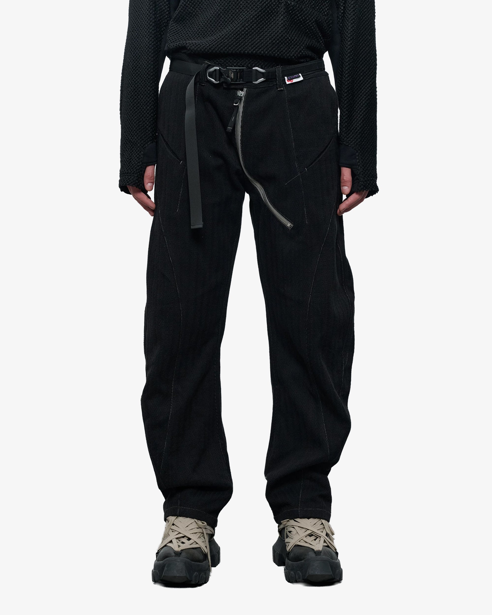 Curved Zipper Pinstripe Linen Trousers