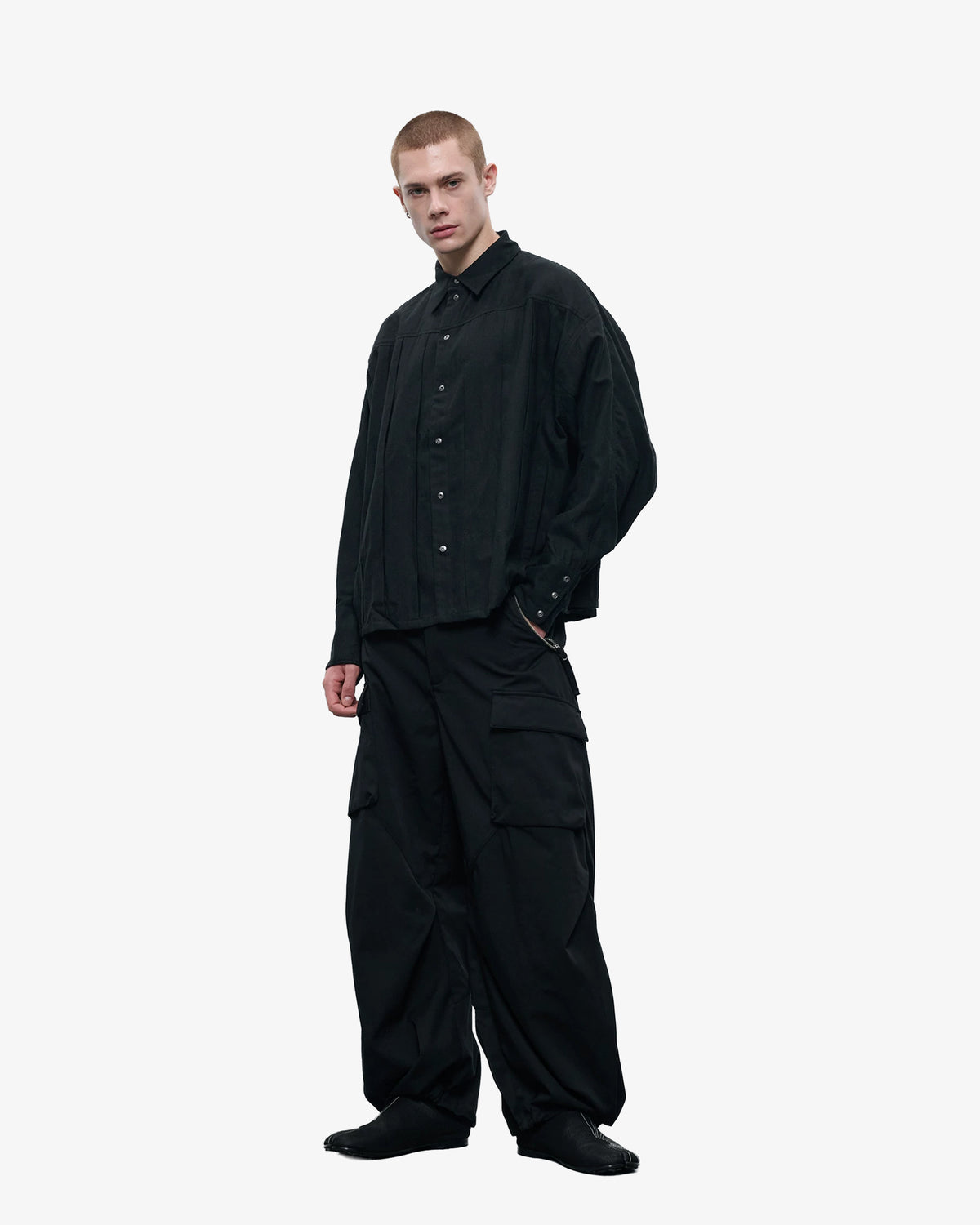 Pleated Wool Blend Overshirt