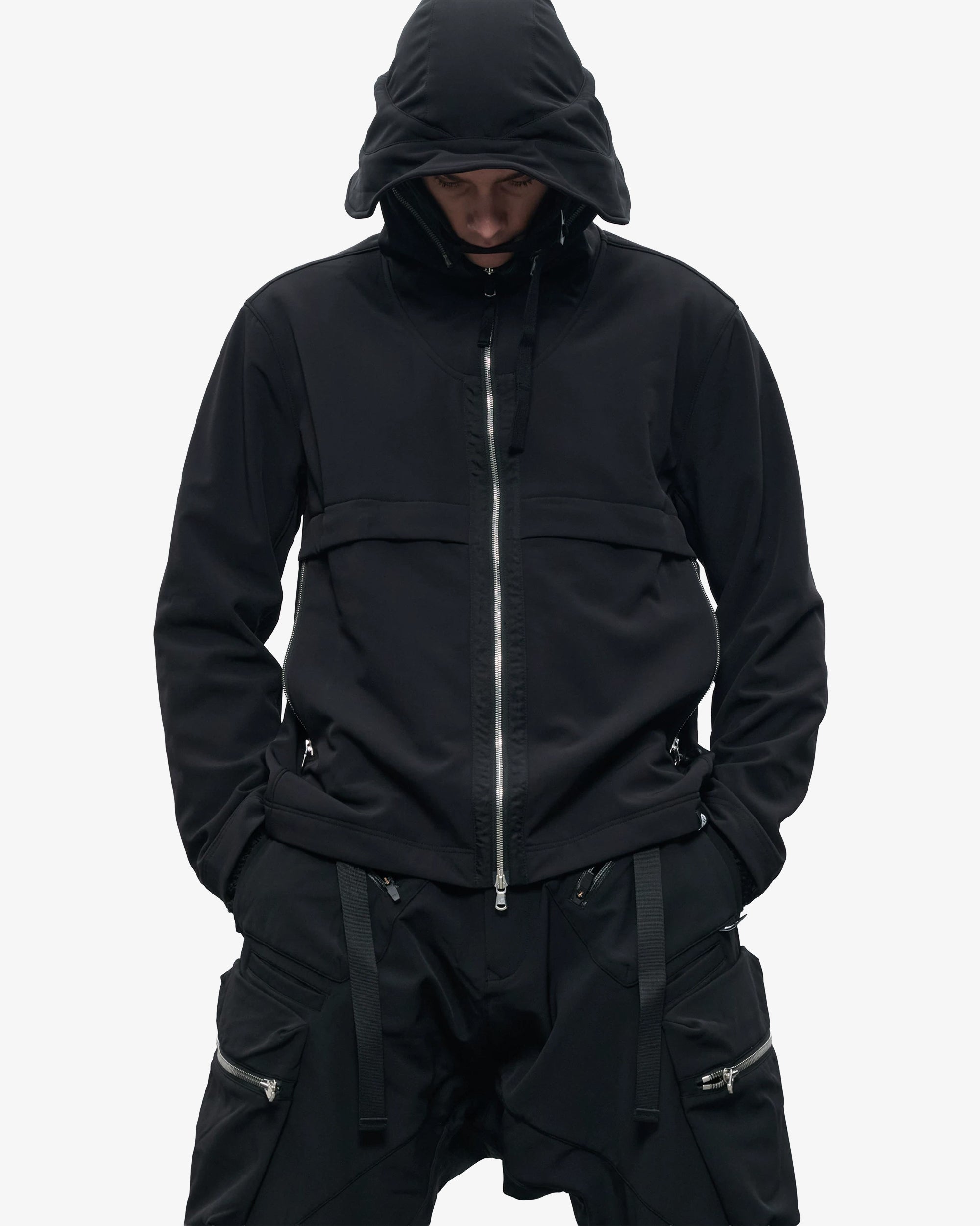 High-Neck Softshell DWR Modular Bucket Hood Jacket
