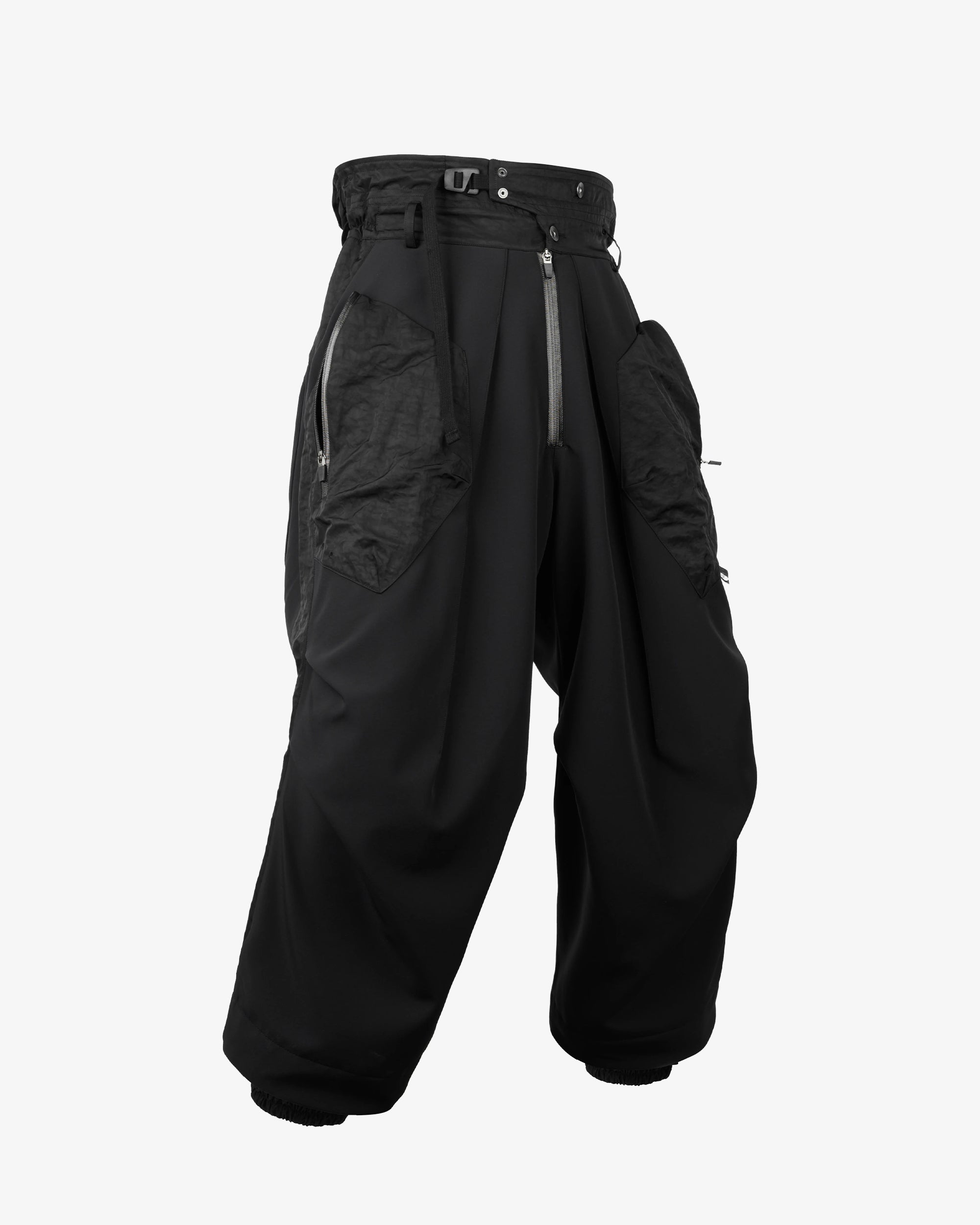 High-Rise Softshell Technical Utility Curved Zipper Cargo Pants