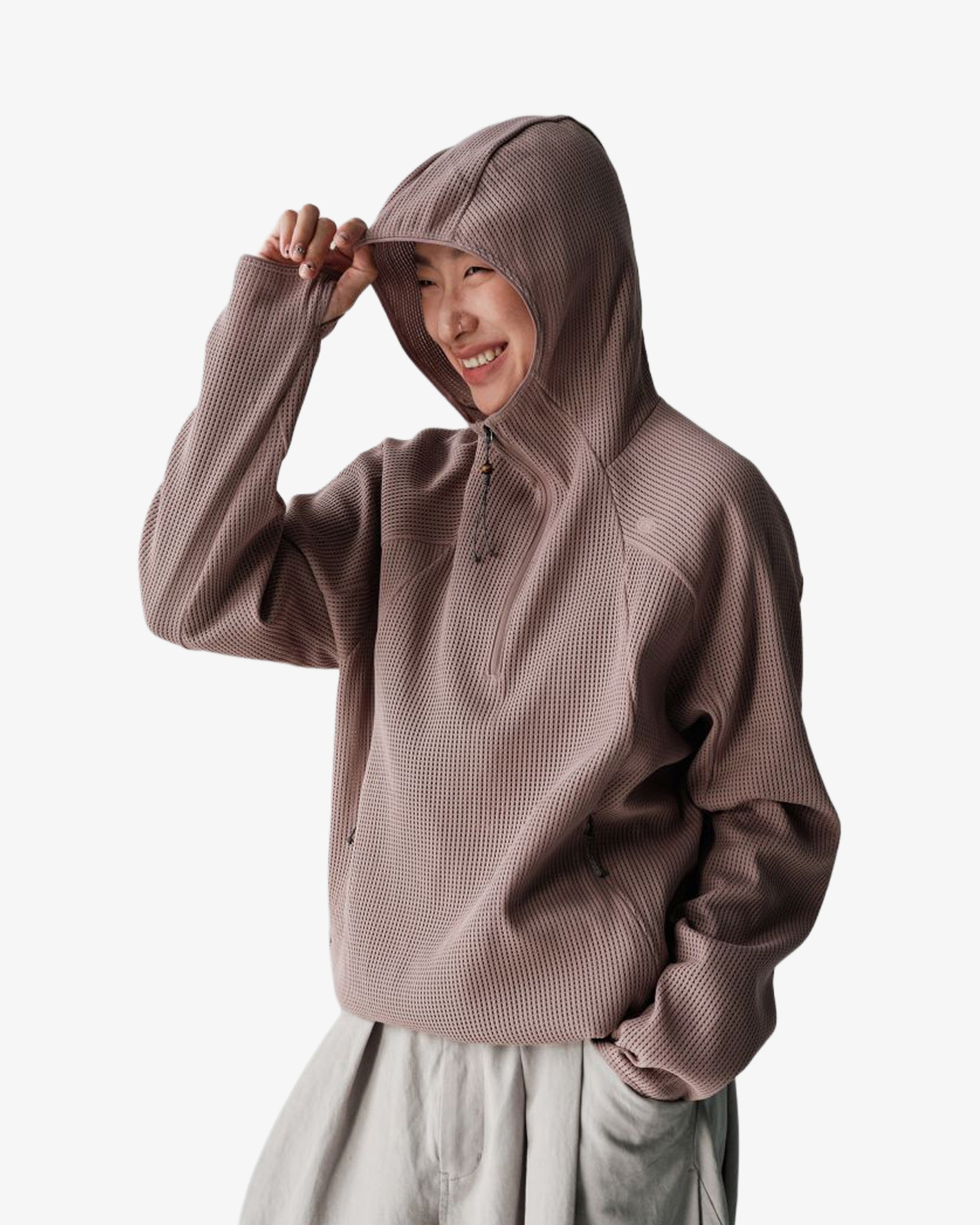 Waffle Hooded Breathable Sweatshirt