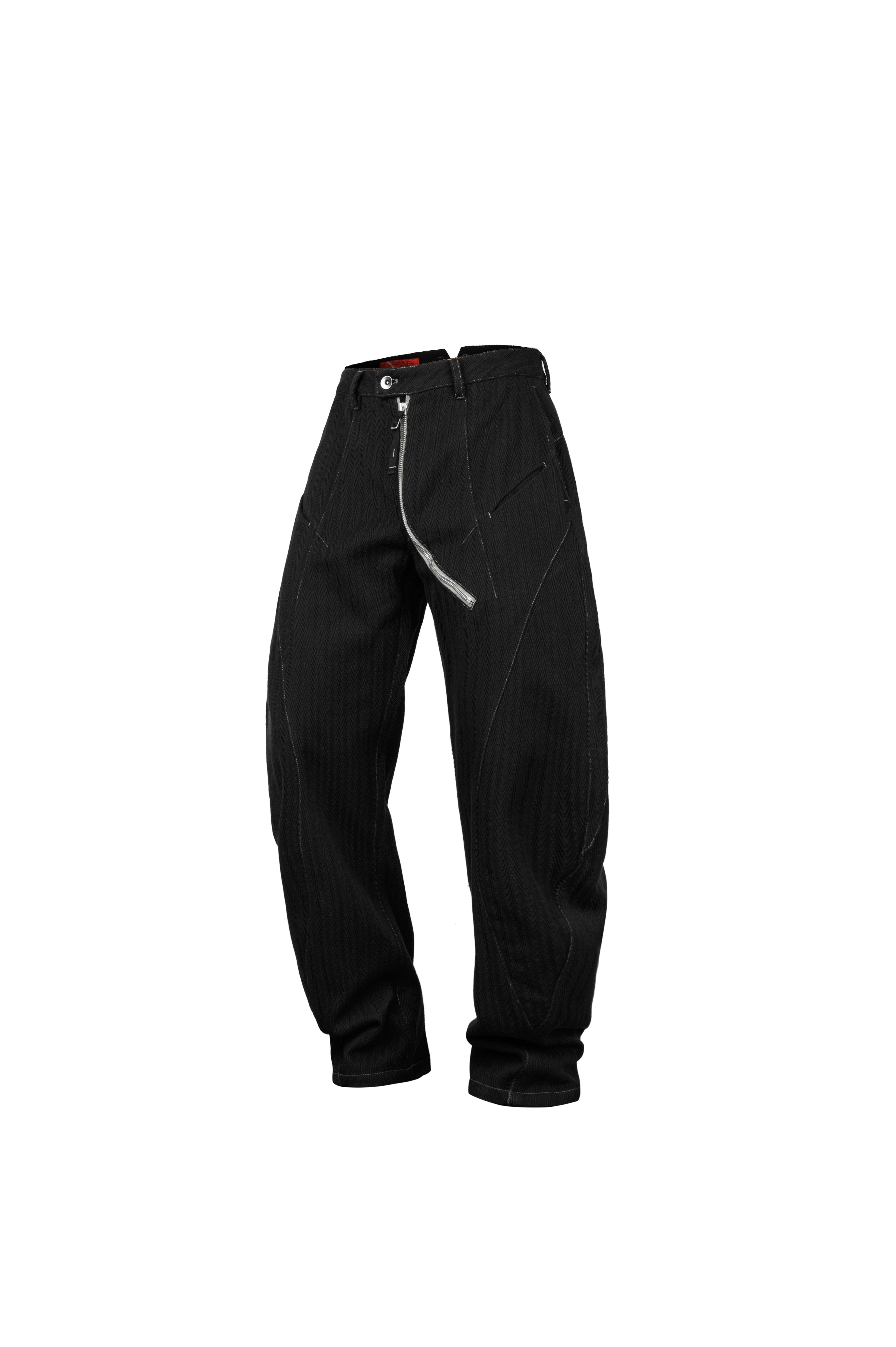 "Surprise Dream" Curved Zipper Cotton-Linen Blend Herringbone Jacquard Pants "Erosion Equipment"
