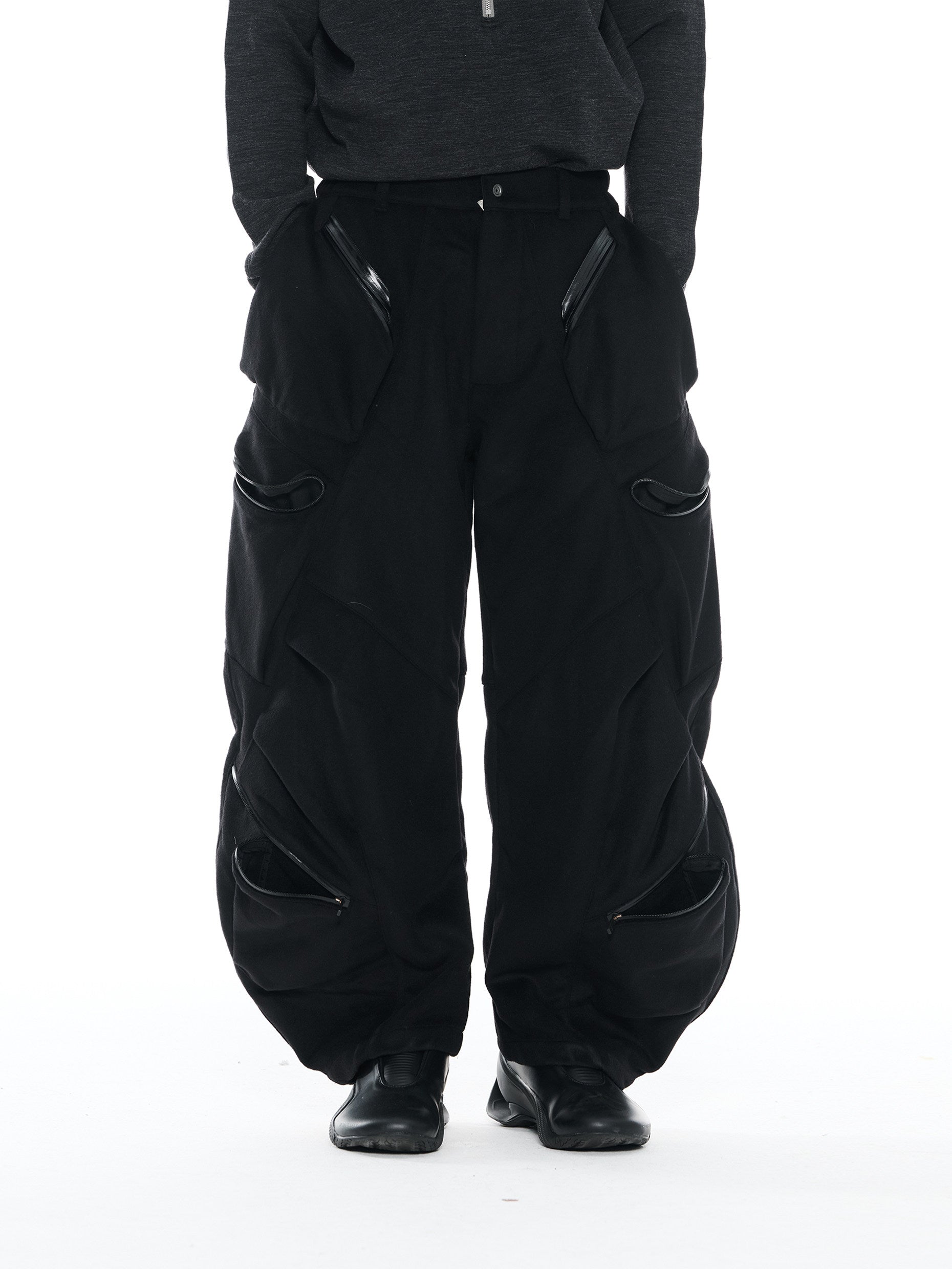 "Surprise Dream" Curved Split Multi-Pocket Wool Pleated Pants P45 "Erosion Gear"