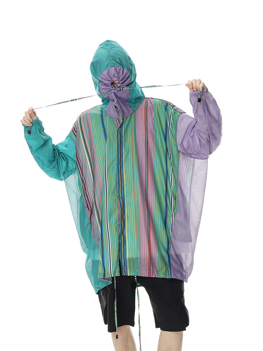 IXOH Summer Mid-length Striped Sunscreen Jacket Men's Ice Silk 2025 New Thin Sunscreen Jacket Jacket Trendy Brand
