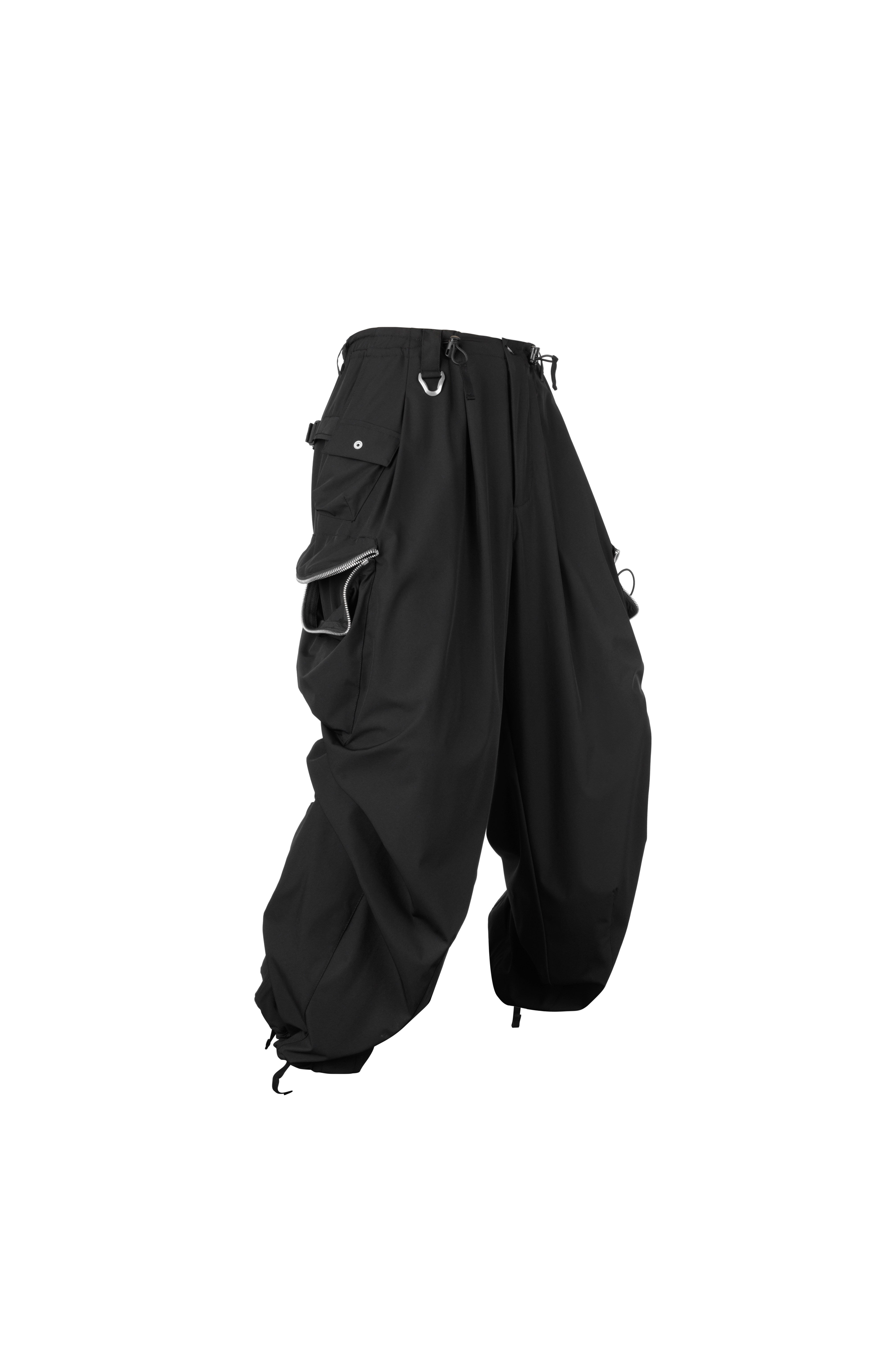 "Dream" Upper Crescent Folding Zipper Pocket Black Nylon Wide-Leg Pants P16E-BK "Erosion Gear"