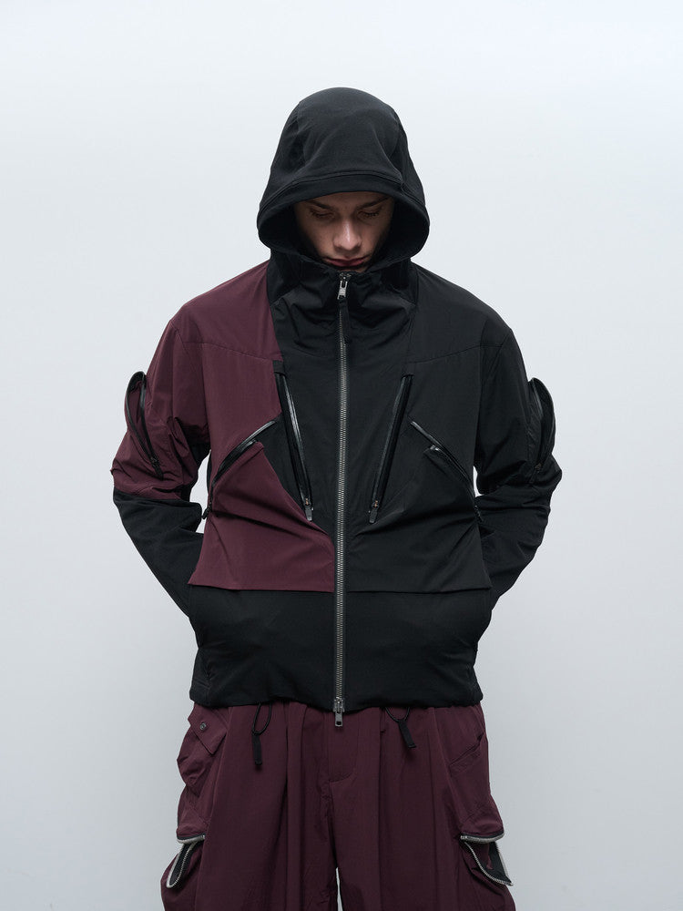 "Surprise" contrasting material patchwork OCTA lightweight pocket matrix hooded jacket J63 "erosion equipment"