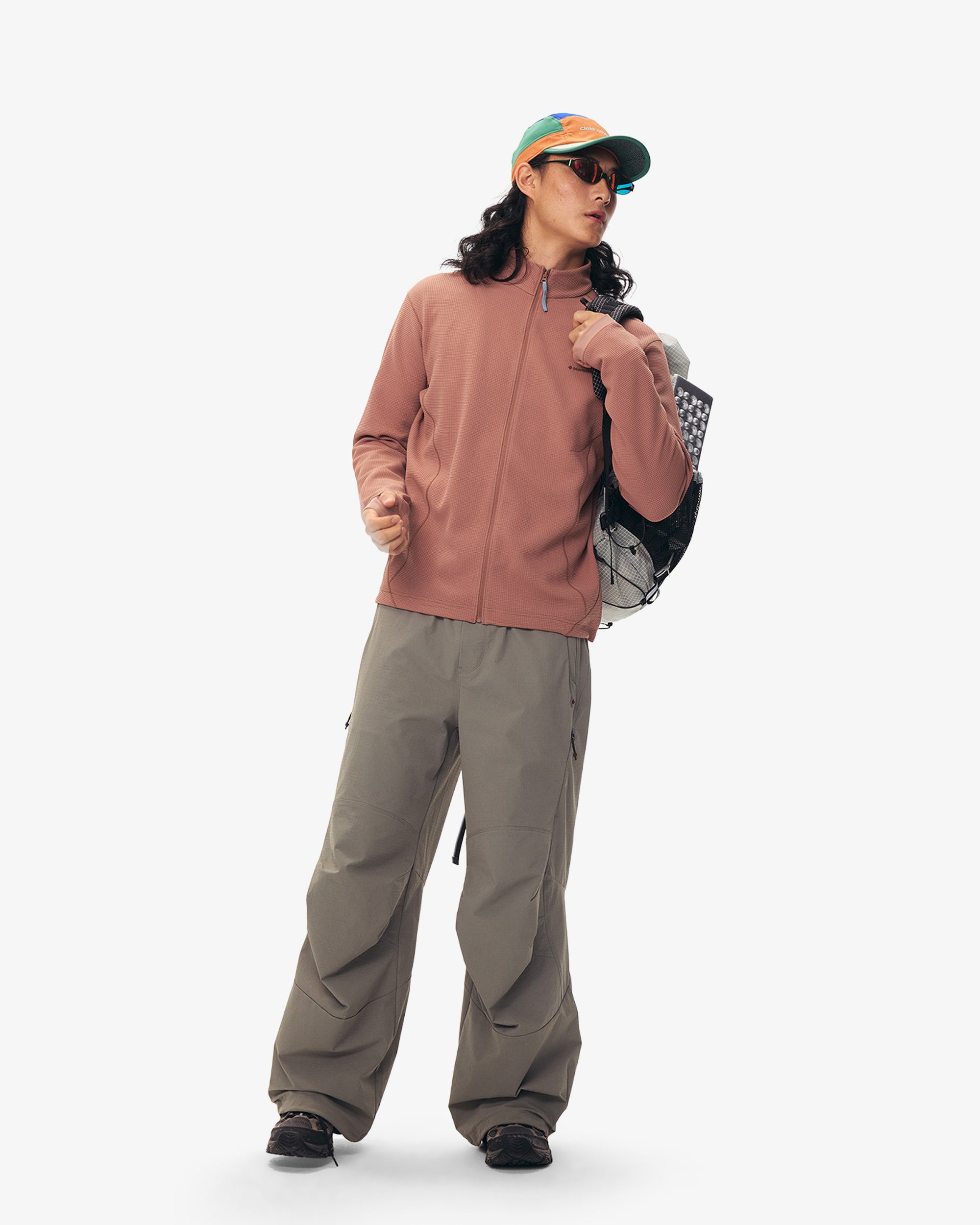 Waffle Grid Fleece Hiking Track Jacket