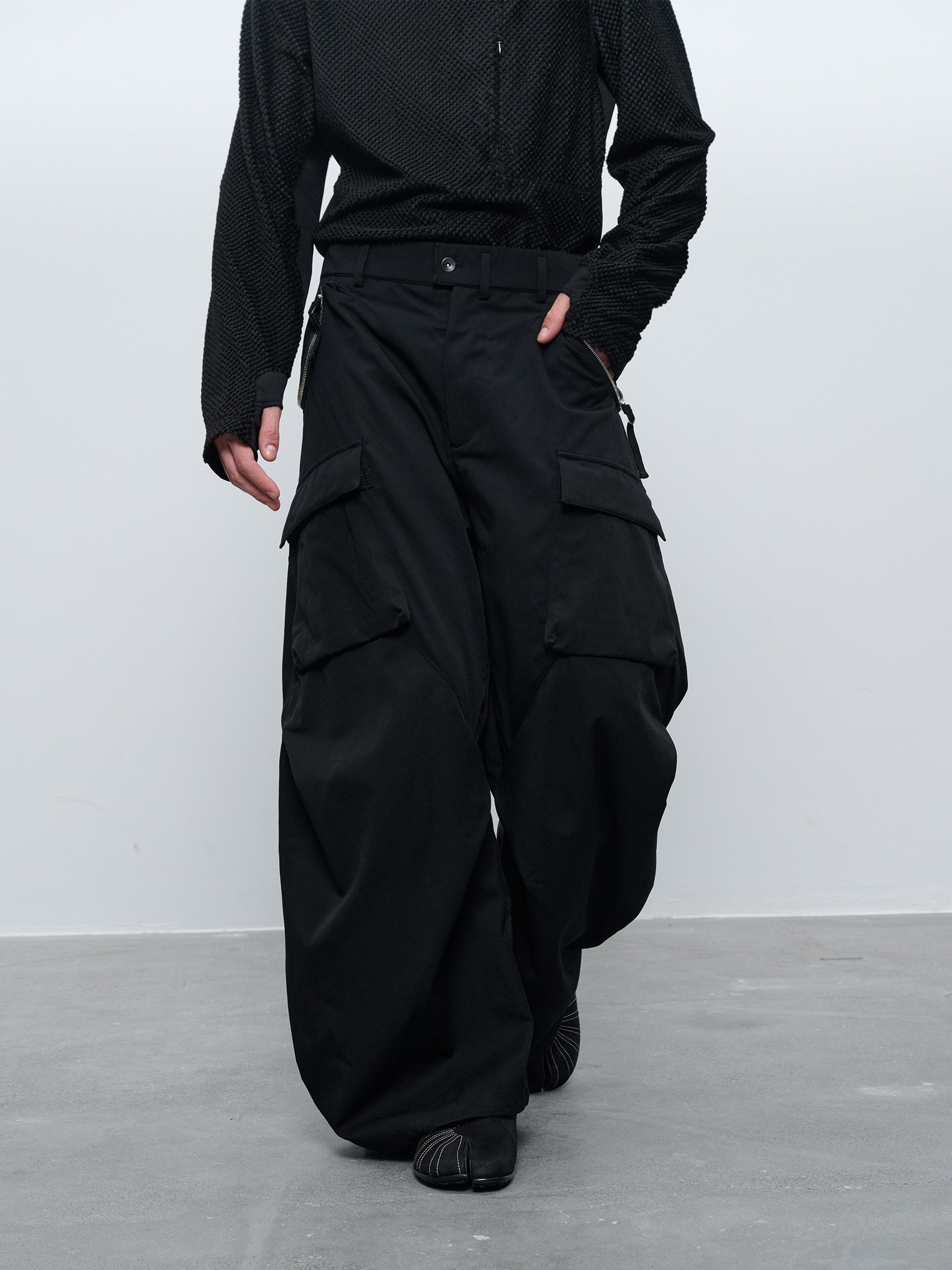 "Surprise Dream" Wool Blend Protective Finishing Pleated Wide-Leg Pants P43 "Erosion Gear"