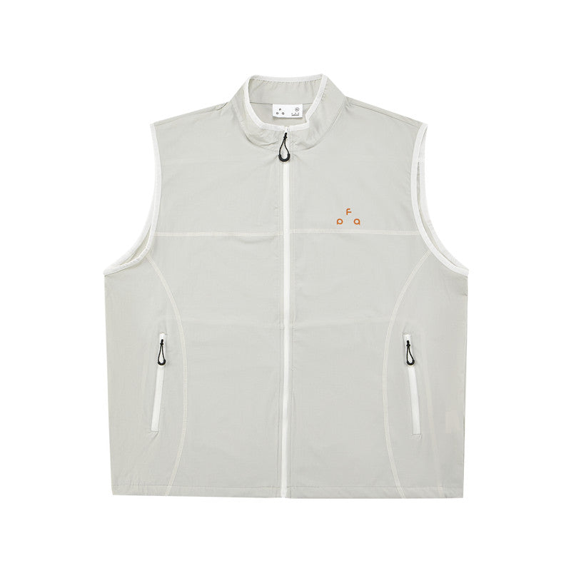 FPA three-proof high moisture permeability lightweight Hassel vest shoulder summer zipper sports national tide white sleeveless jacket for men