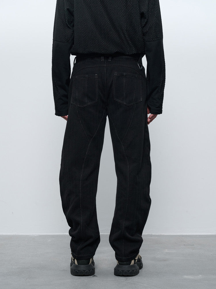 "Surprise Dream" Curved Zipper Cotton-Linen Blend Herringbone Jacquard Pants "Erosion Equipment"