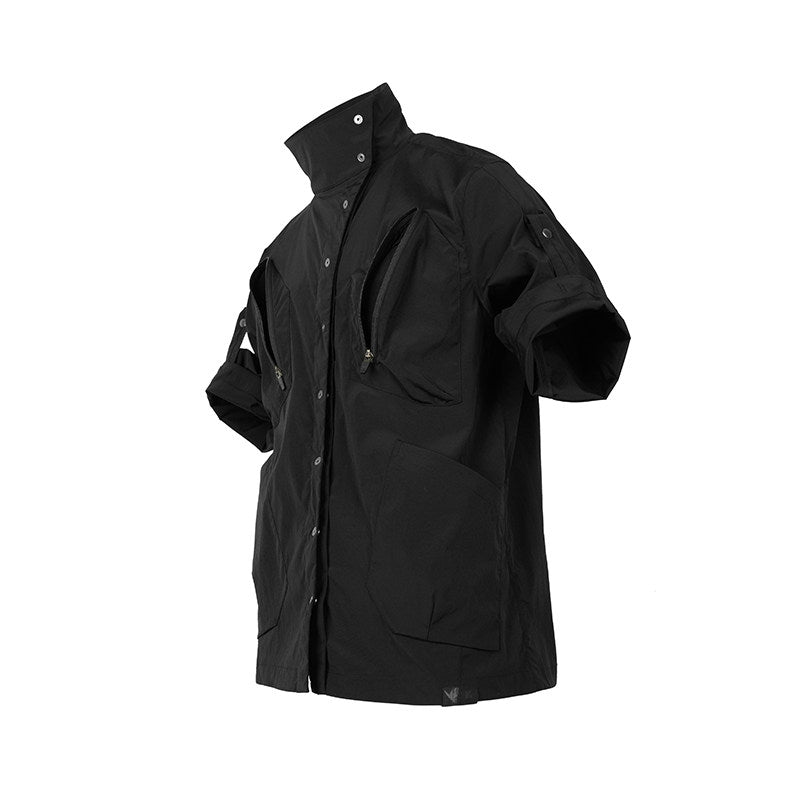 "Thief" Left Diagonal Collar 4 Snap Button Medium Sleeve Quick Dry Shirt J24E-BK "Erosion Equipment"