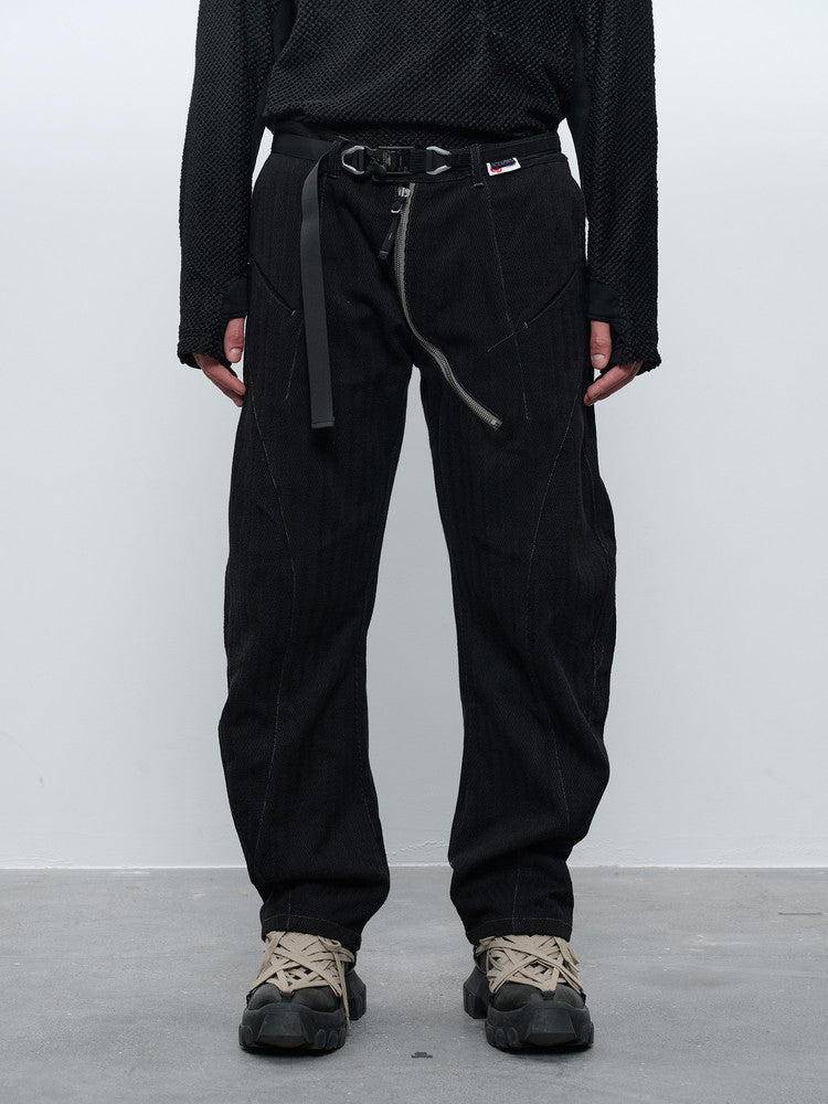 "Surprise Dream" Curved Zipper Cotton-Linen Blend Herringbone Jacquard Pants "Erosion Equipment"