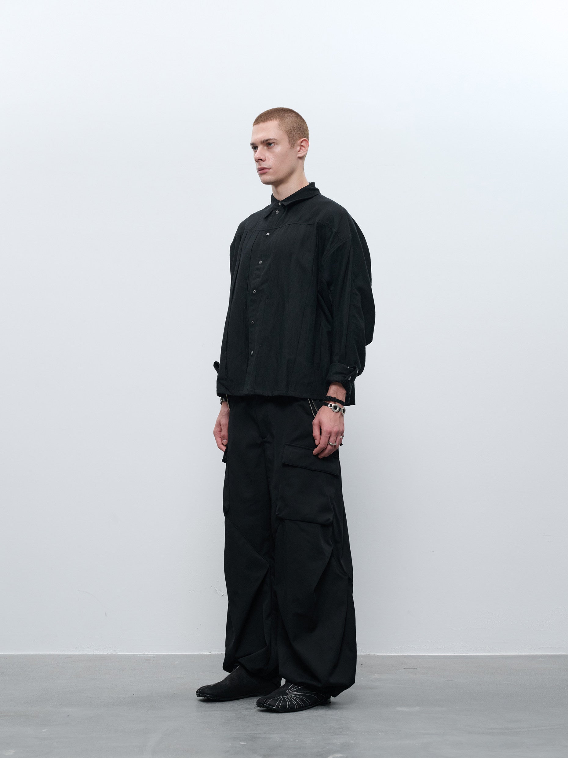 "Surprise Dream" Wool Blend Pleated Leg Sleeve Weave Totem Collar Shirt J67P "Corrosion Gear"