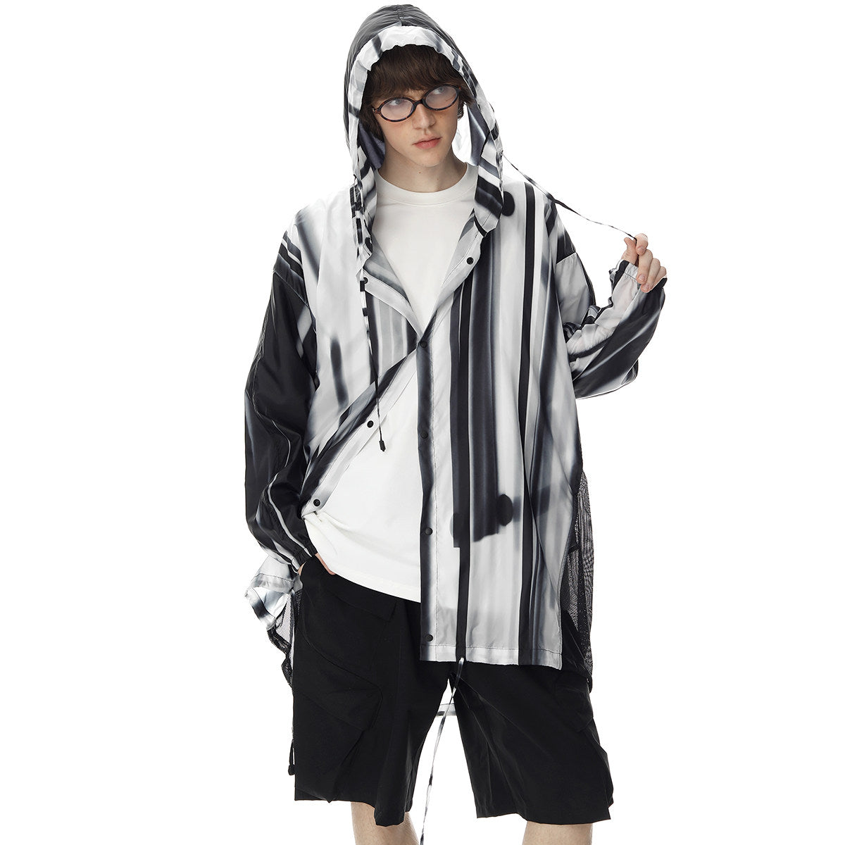 IXOH Summer Mid-length Striped Sunscreen Jacket Men's Ice Silk 2025 New Thin Sunscreen Jacket Jacket Trendy Brand