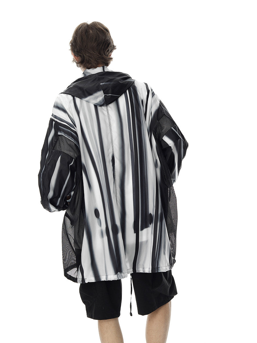 IXOH Summer Mid-length Striped Sunscreen Jacket Men's Ice Silk 2025 New Thin Sunscreen Jacket Jacket Trendy Brand