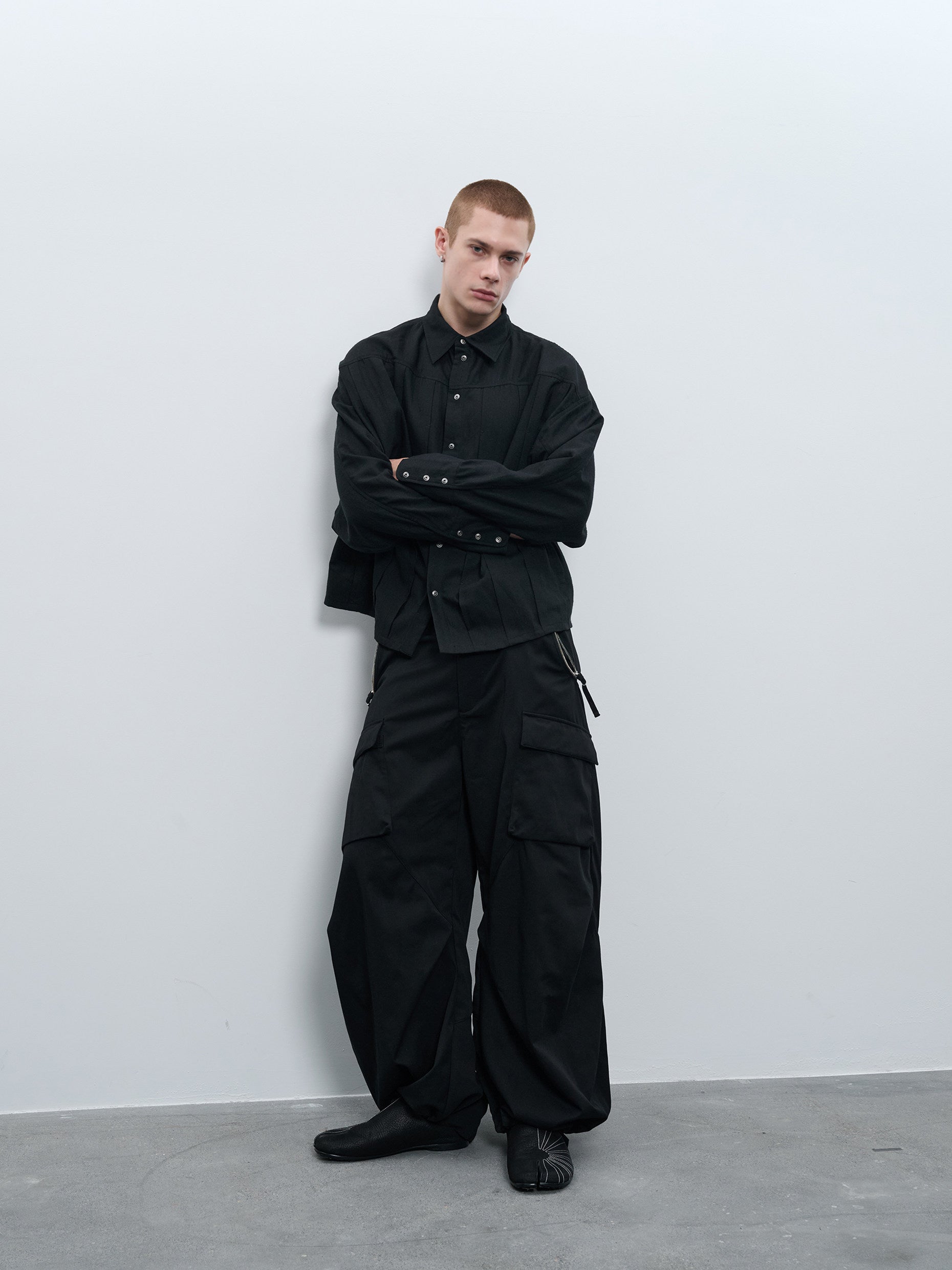 "Surprise Dream" Wool Blend Pleated Leg Sleeve Weave Totem Collar Shirt J67P "Corrosion Gear"