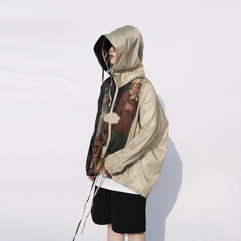 Ice silk sunscreen clothing, men's summer trendy storm jacket, thin jacket, outdoor fishing sunscreen, large size skin clothing