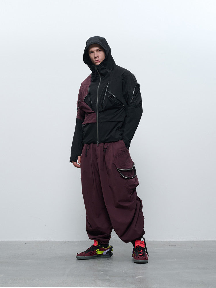 "Surprise" contrasting material patchwork OCTA lightweight pocket matrix hooded jacket J63 "erosion equipment"
