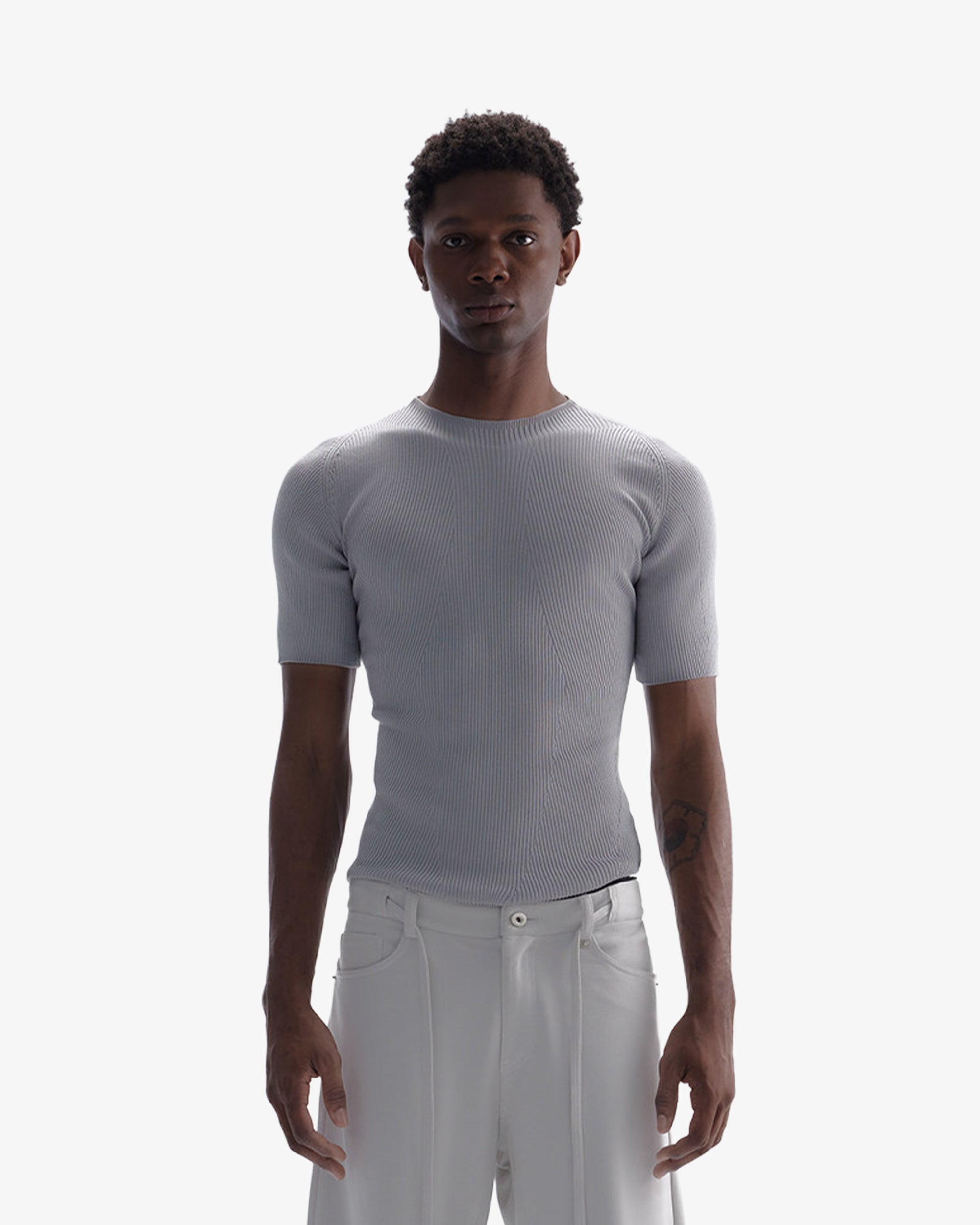 Cropped Textured 3D Knit Knitted Shirt