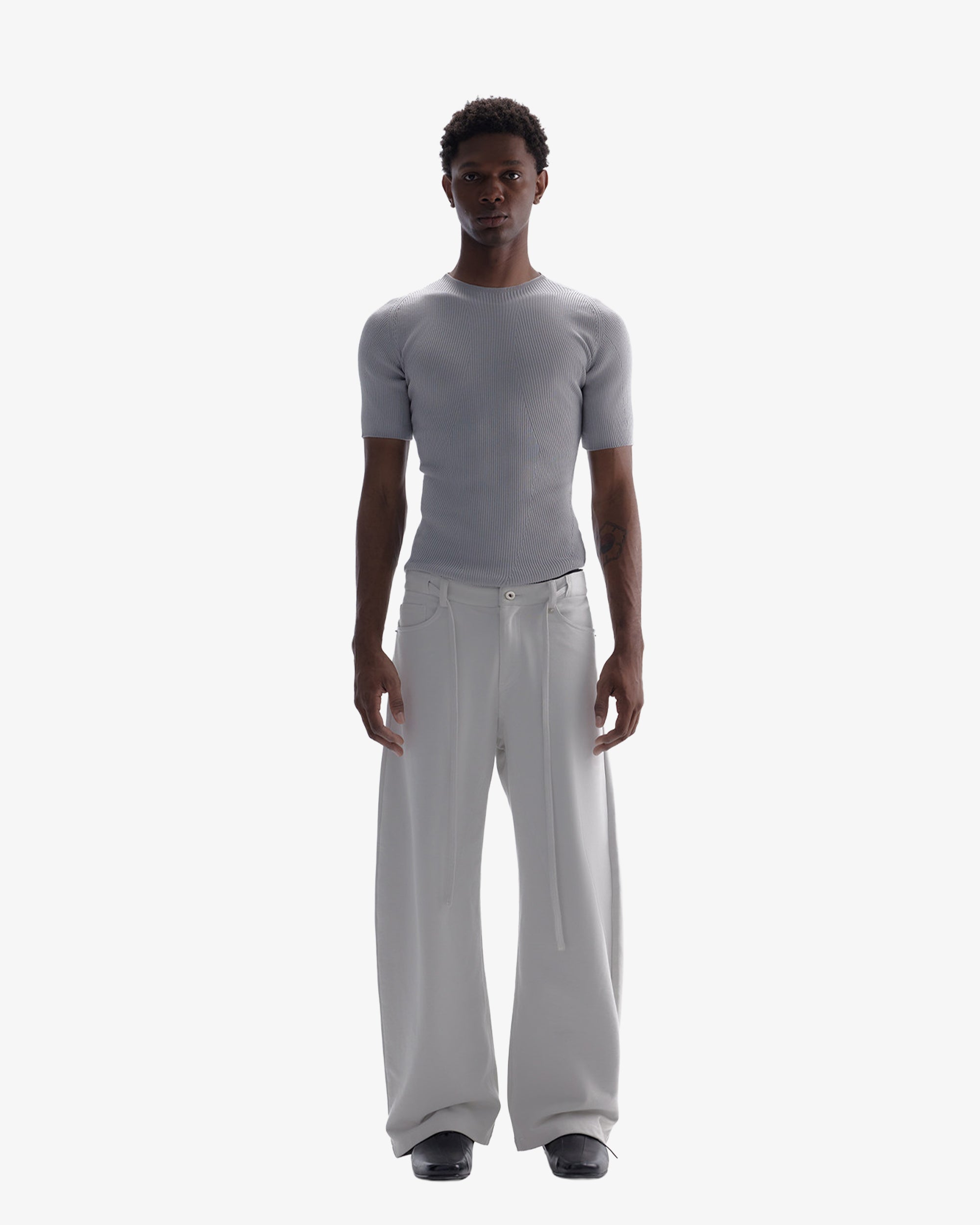 Cropped Textured 3D Knit Knitted Shirt