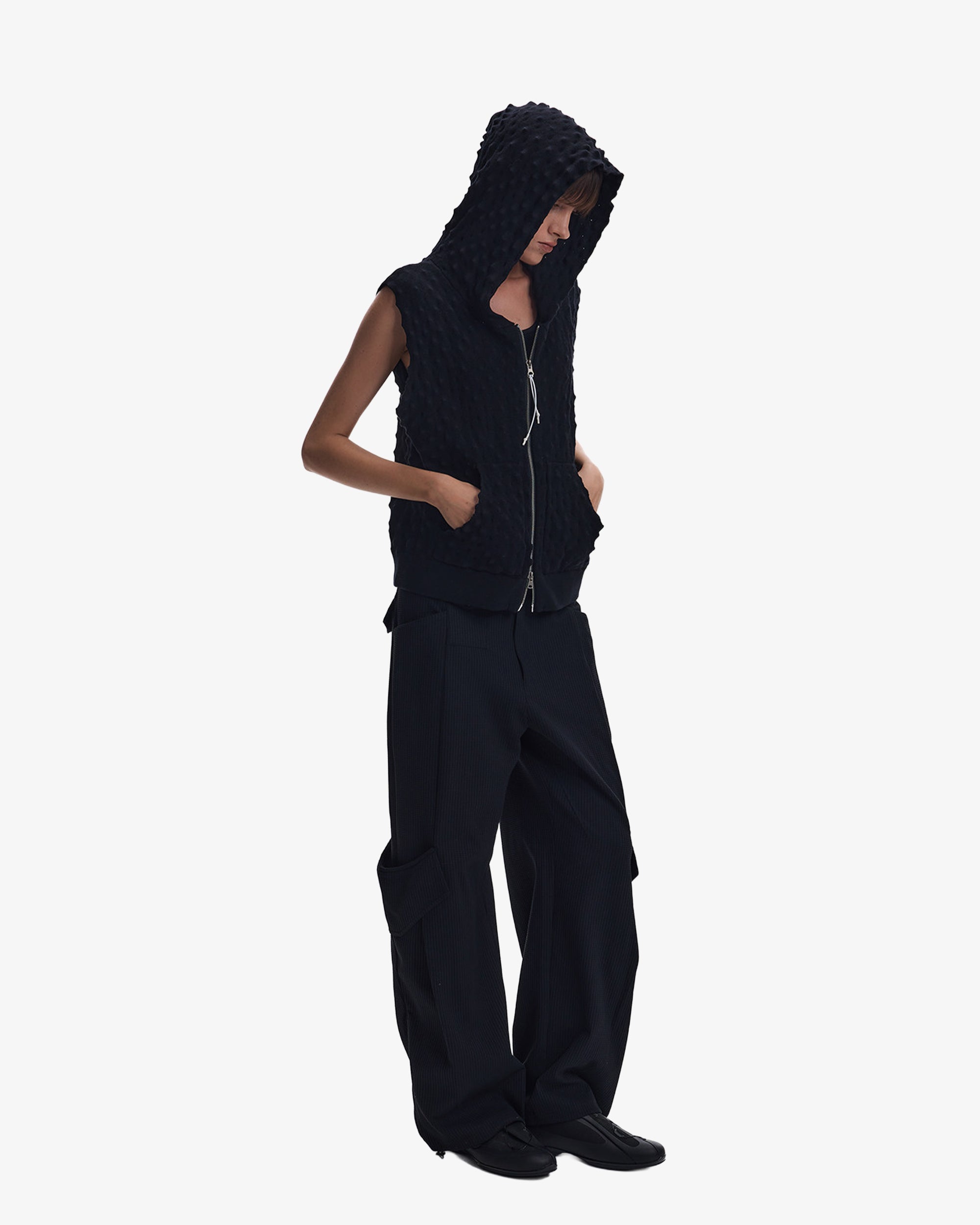 Waffle Textured Futuristic Stretch Cargo Pants