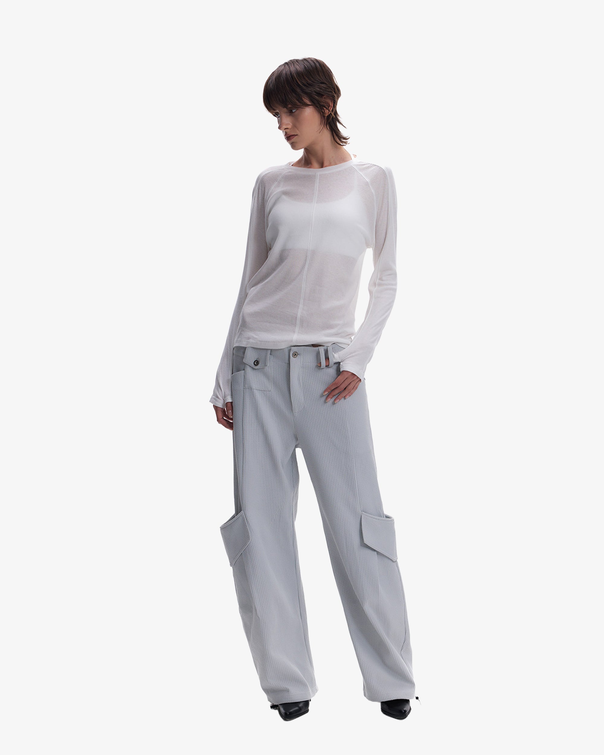 Waffle Textured Futuristic Stretch Cargo Pants