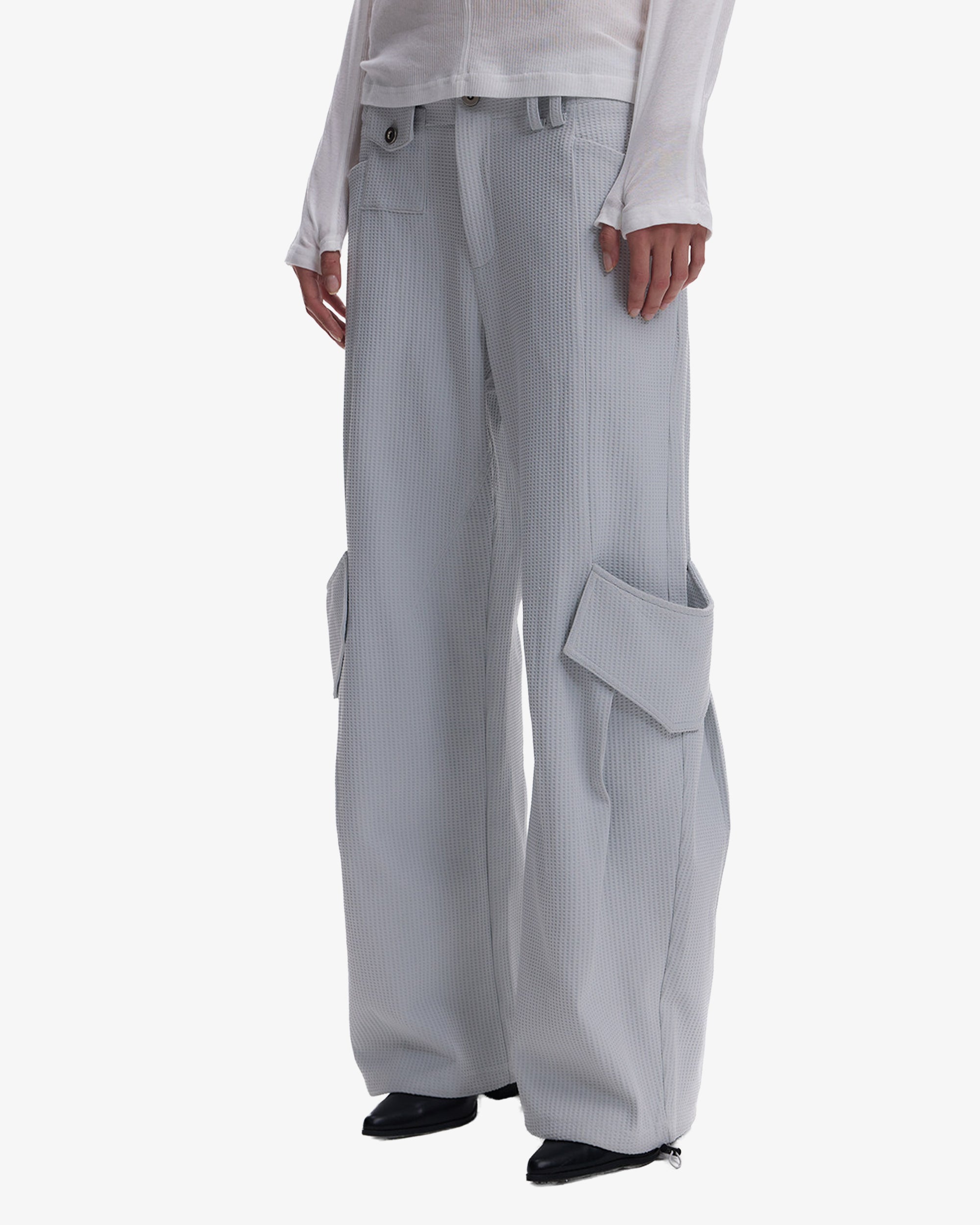 Waffle Textured Futuristic Stretch Cargo Pants