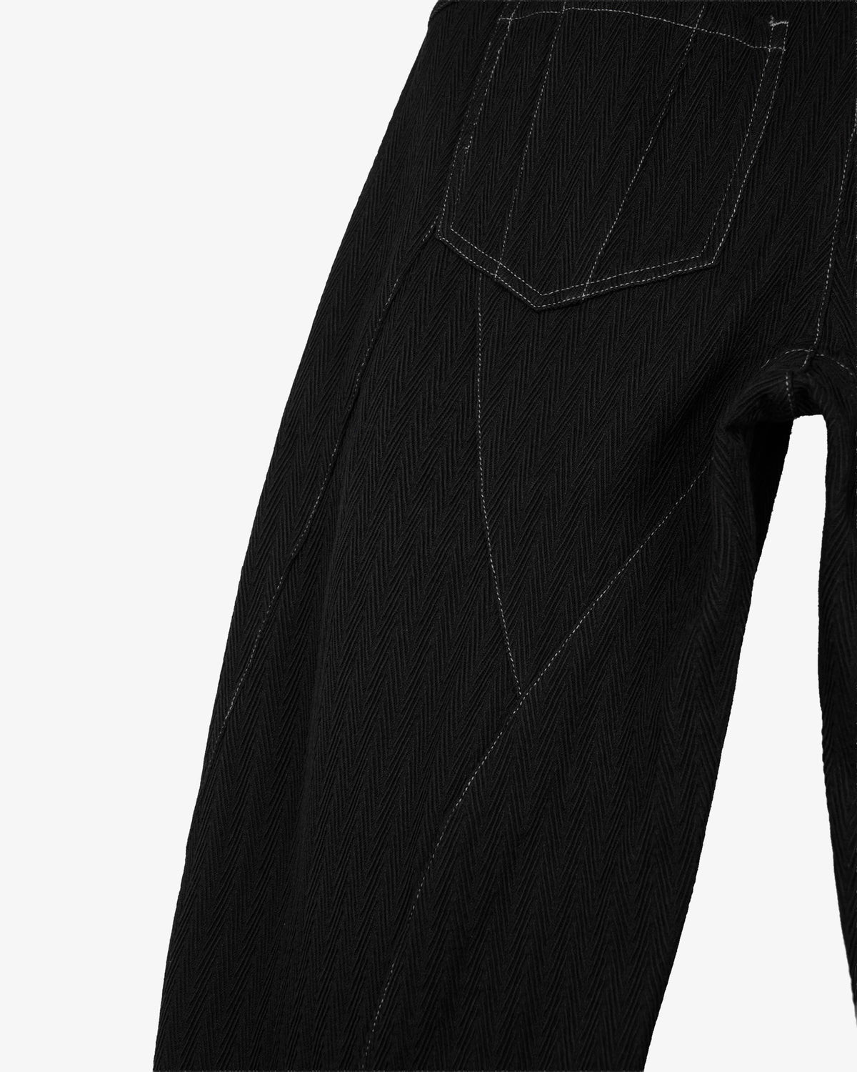 Curved Zipper Pinstripe Linen Trousers