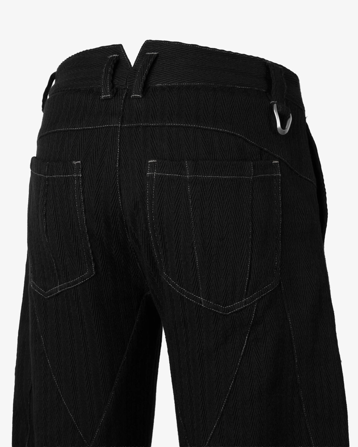 Curved Zipper Pinstripe Linen Trousers