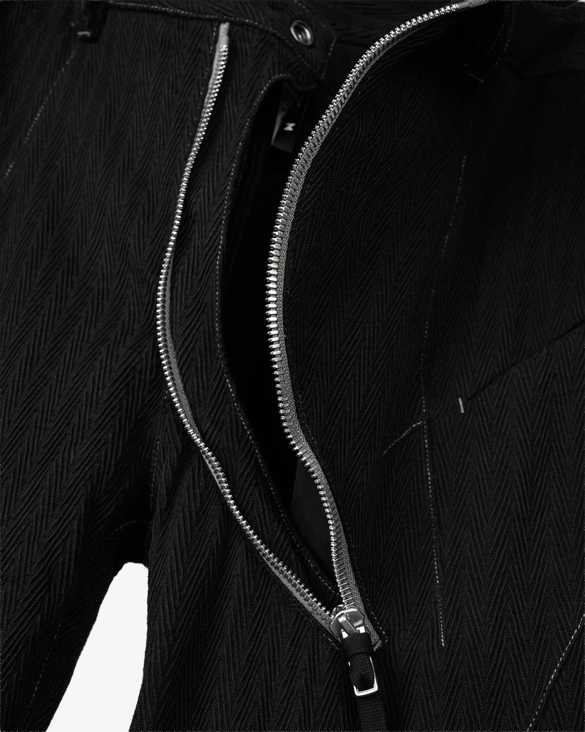 Curved Zipper Pinstripe Linen Trousers