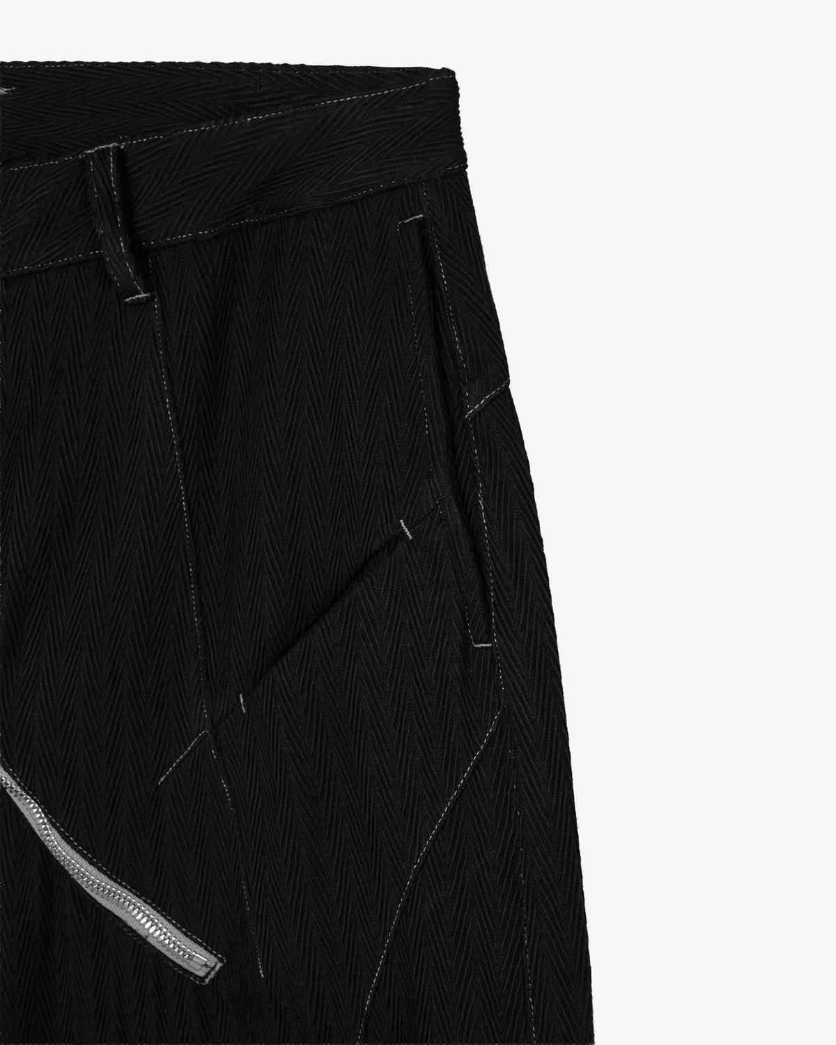 Curved Zipper Pinstripe Linen Trousers