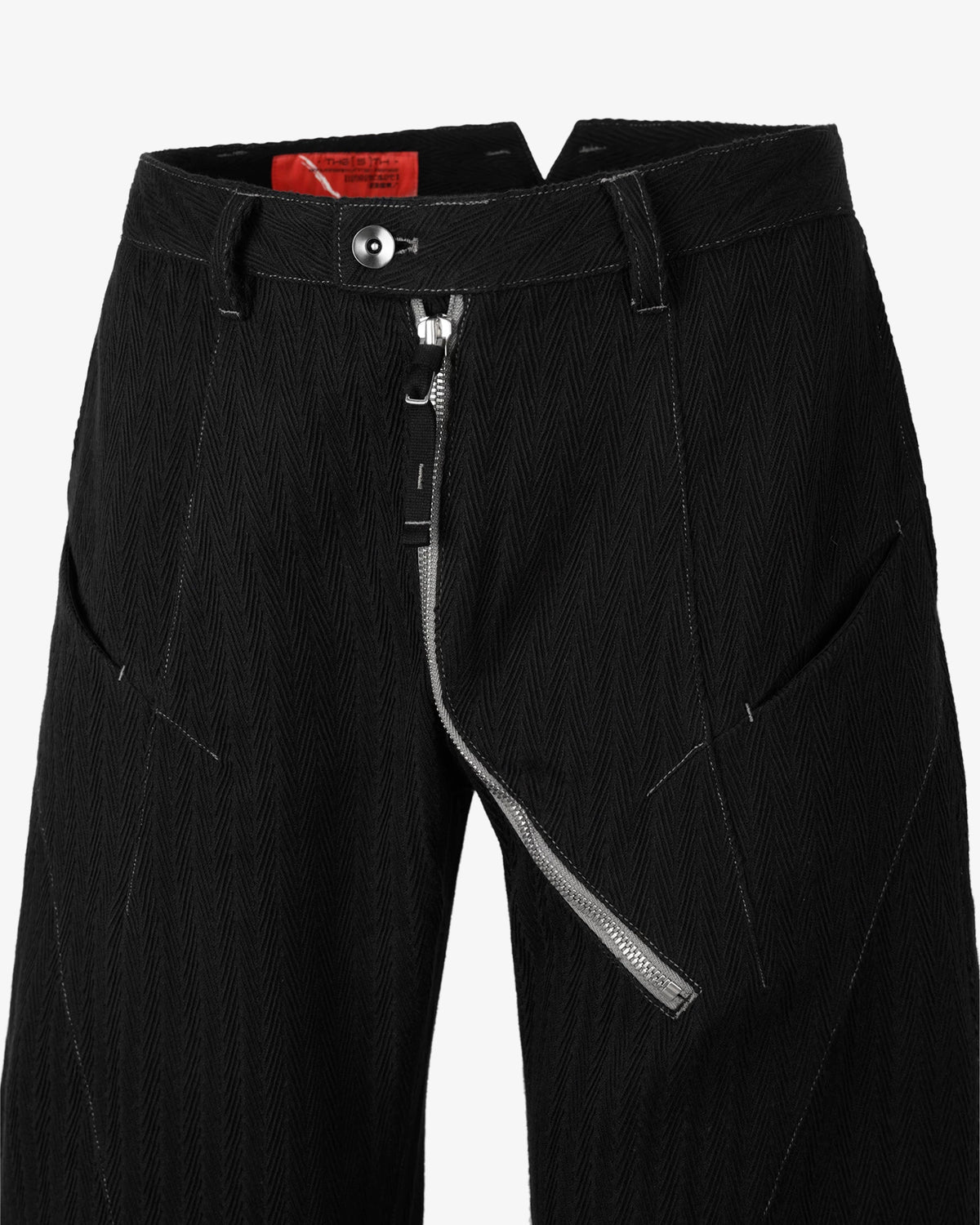 Curved Zipper Pinstripe Linen Trousers