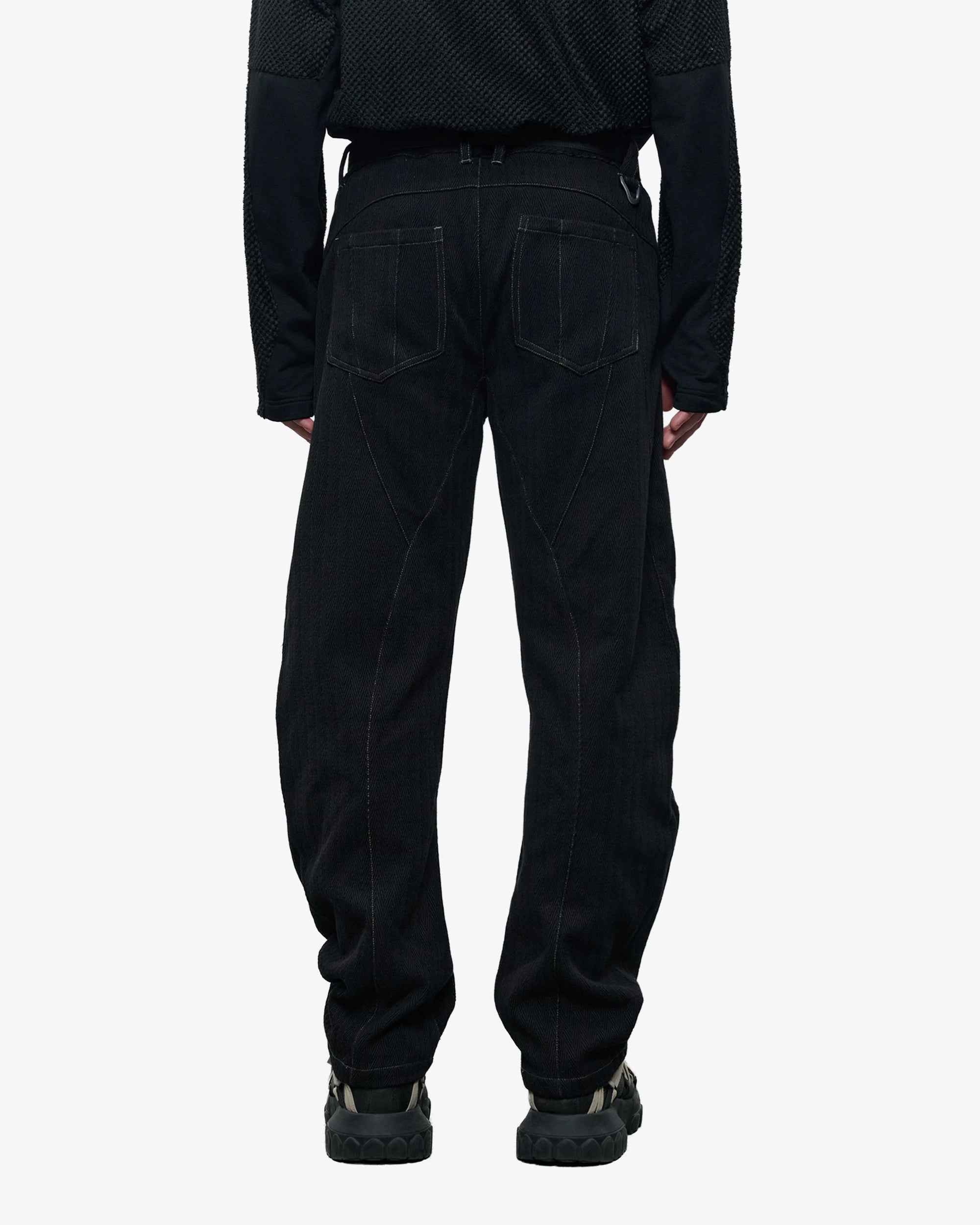 Curved Zipper Pinstripe Linen Trousers