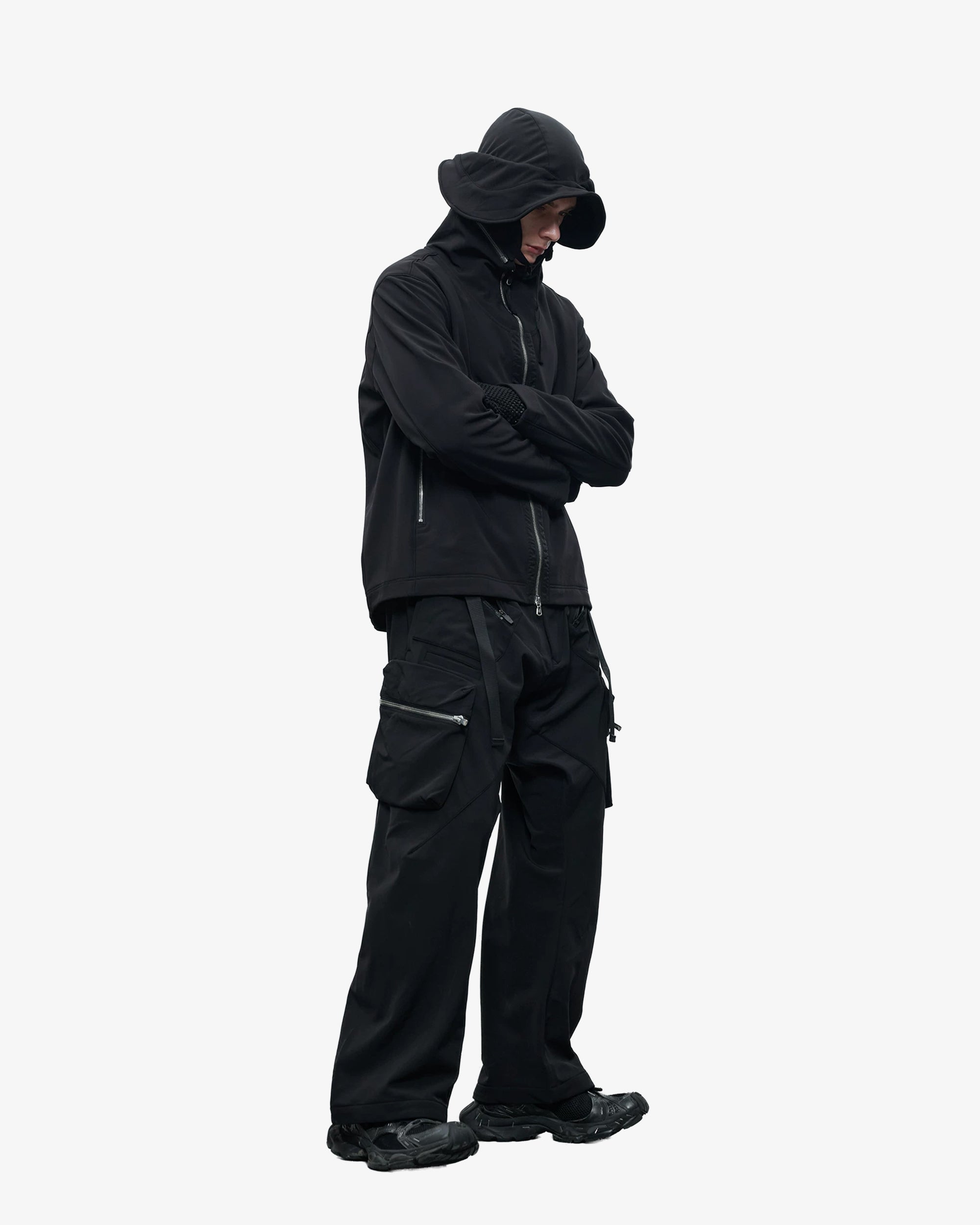 High-Neck Softshell DWR Modular Bucket Hood Jacket