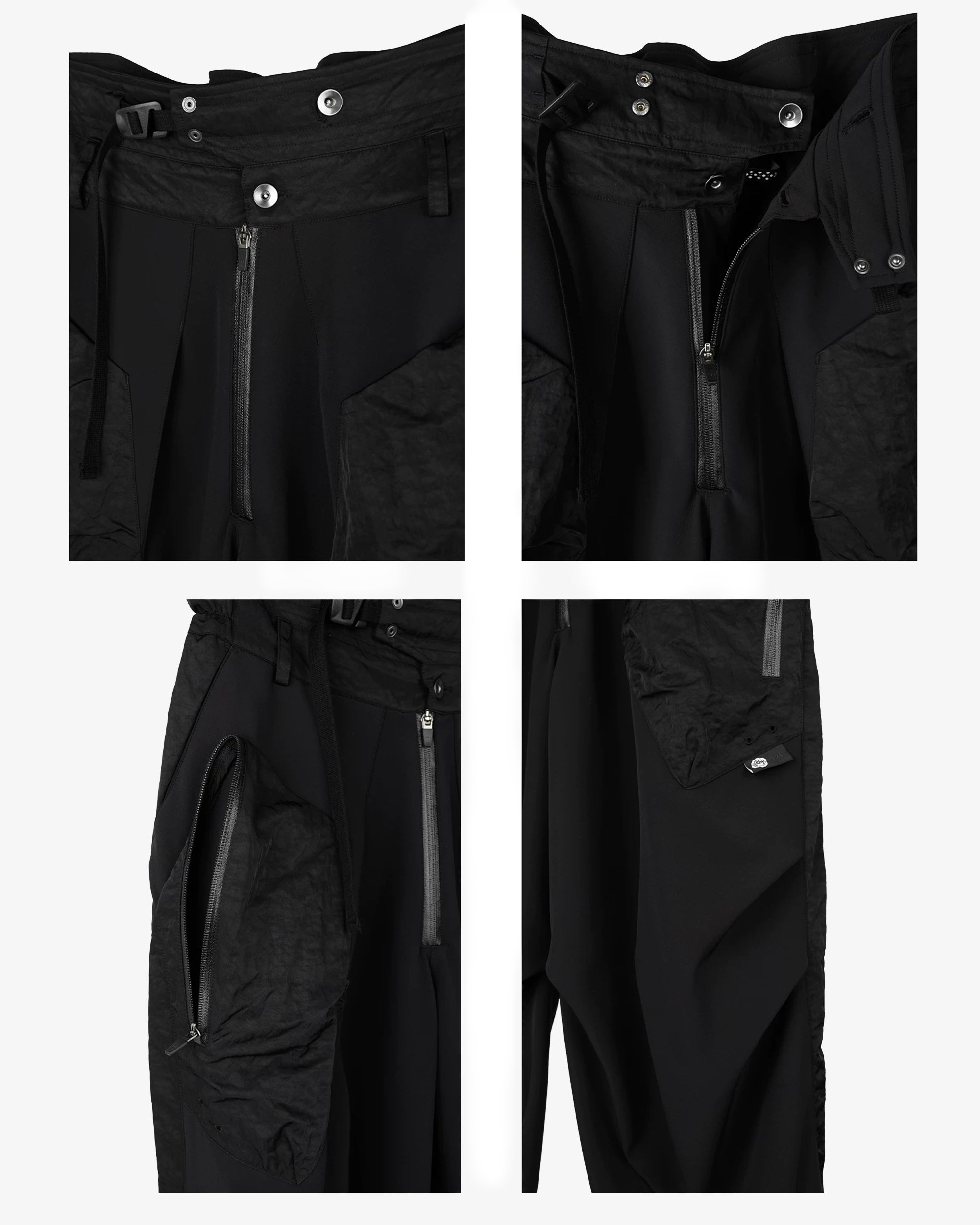 High-Rise Softshell Technical Utility Curved Zipper Cargo Pants