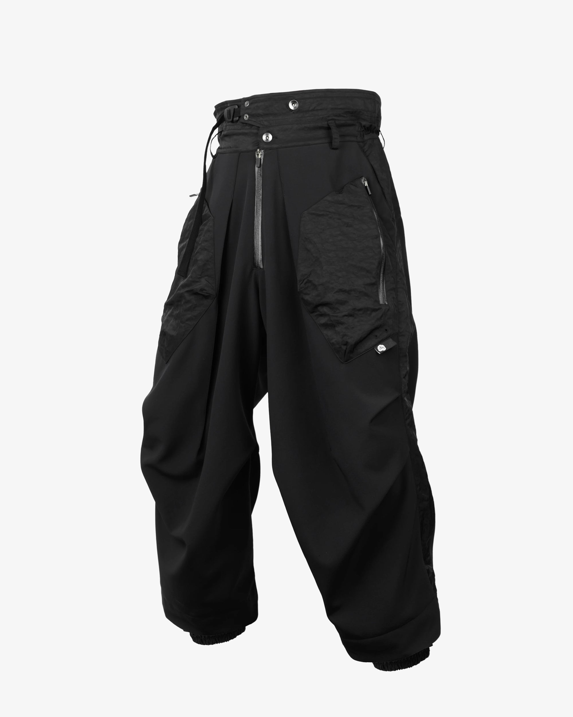 High-Rise Softshell Technical Utility Curved Zipper Cargo Pants